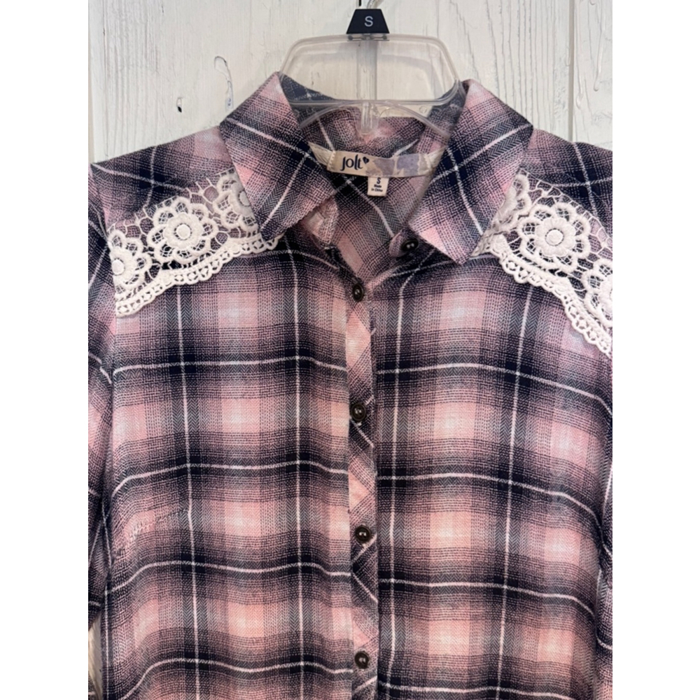 Jolt Plaid Button Down Shirt Pink Black Lace Small - Picture 2 of 12